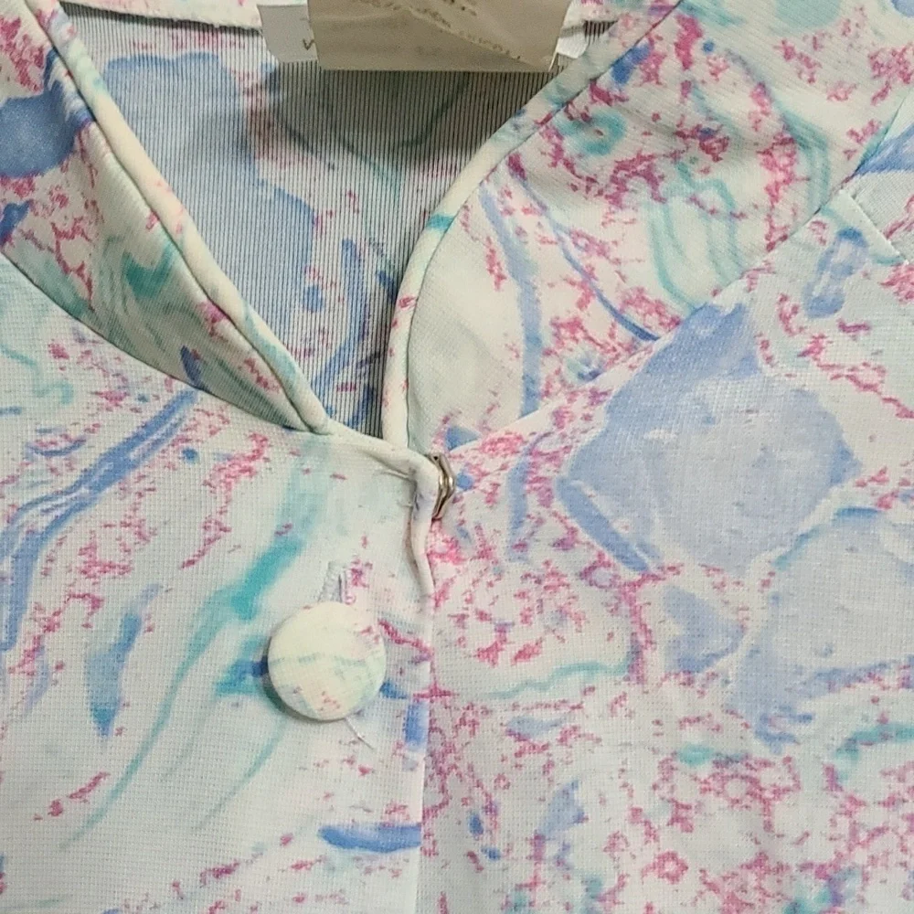 VTG J C Penney Womens Long Robe Nylon Marbled Pastels Pockets‎ Size L 16/18 EUC